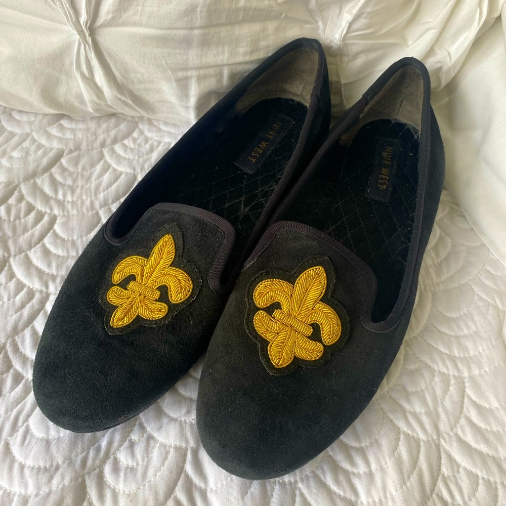 Nine West Black Suede Smoking Loafers